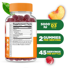 Lifeable Vitamin D3 gummies 5000 IU close-up highlighting serving size for daily use.