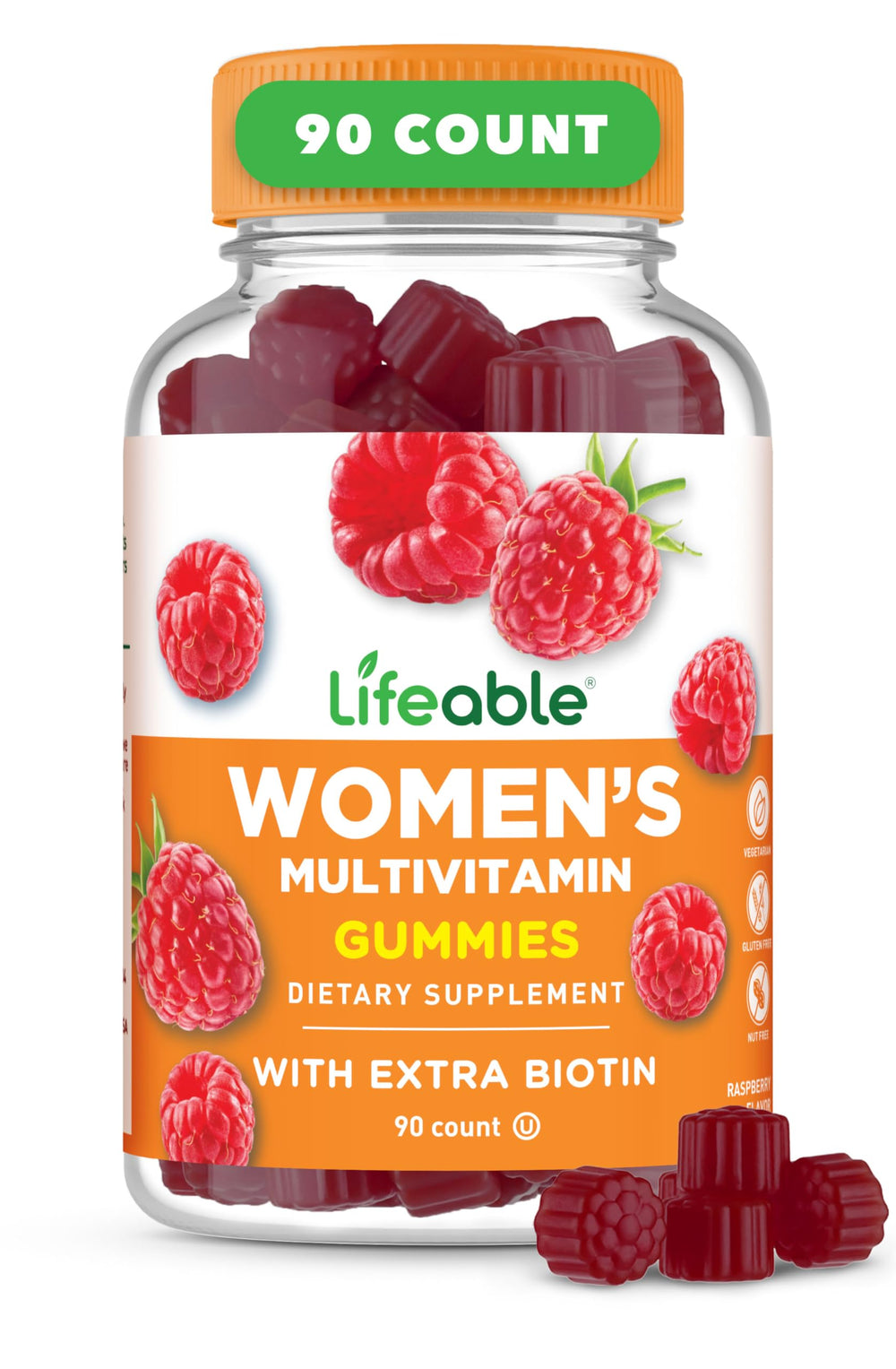 Lifeable women's multivitamin gummy bottle front with daily wellness and energy potential.