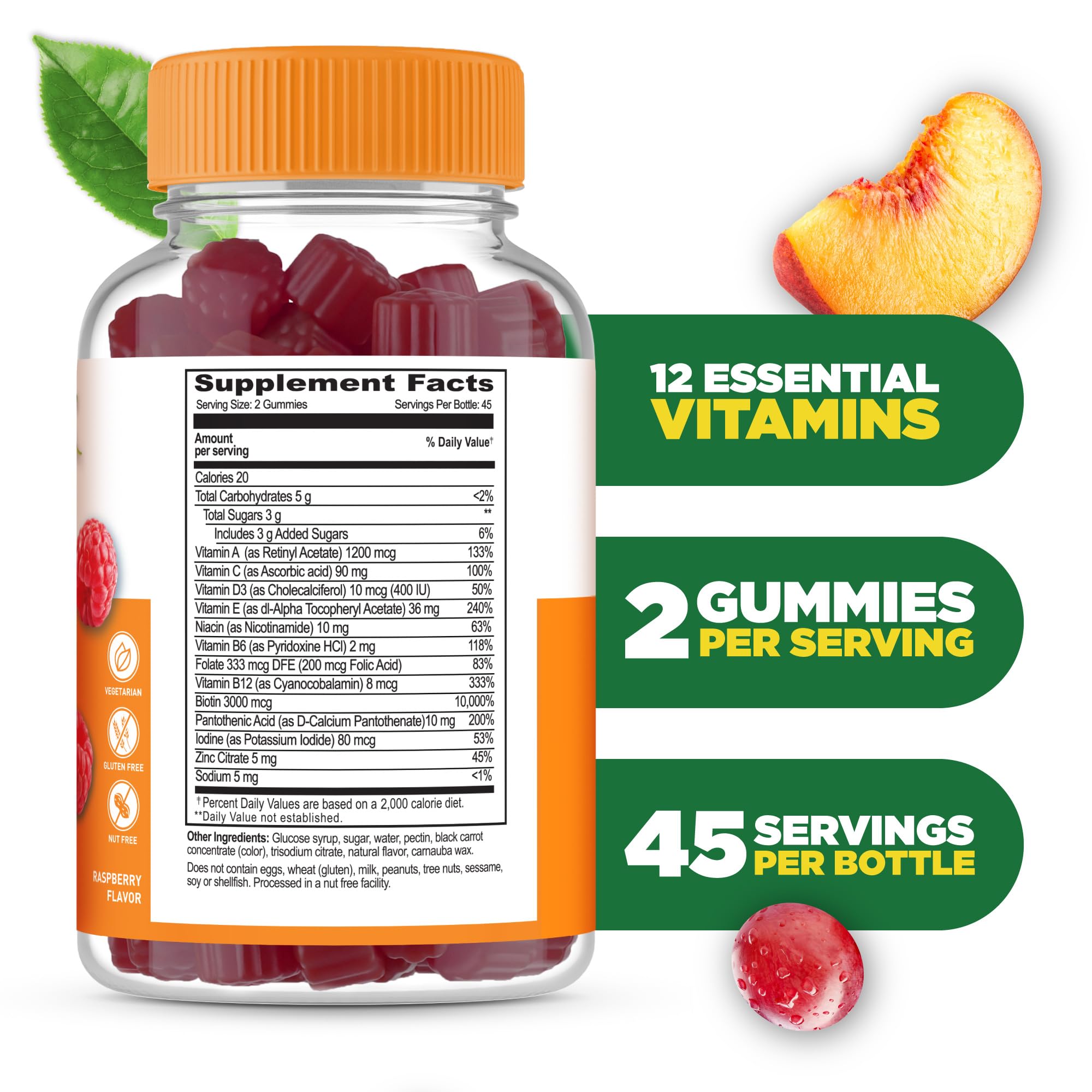 Lifeable women's multivitamin gummy bottle label closeup highlights essential vitamins.