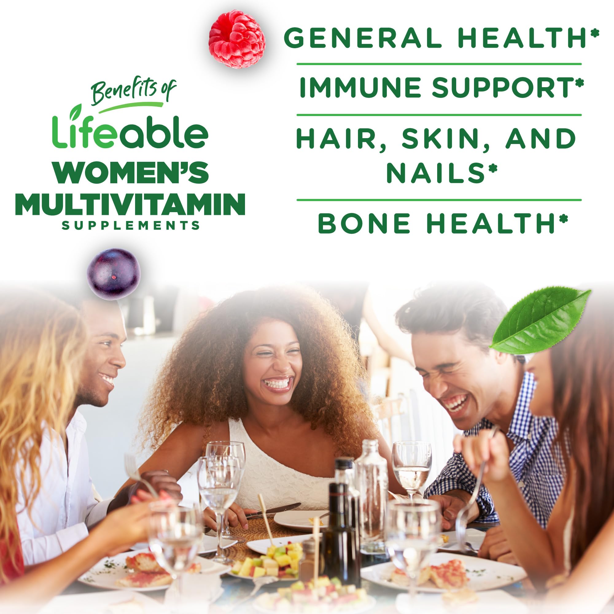 Lifeable women's multivitamin gummy two gummies in hand suggests convenient daily dosing.