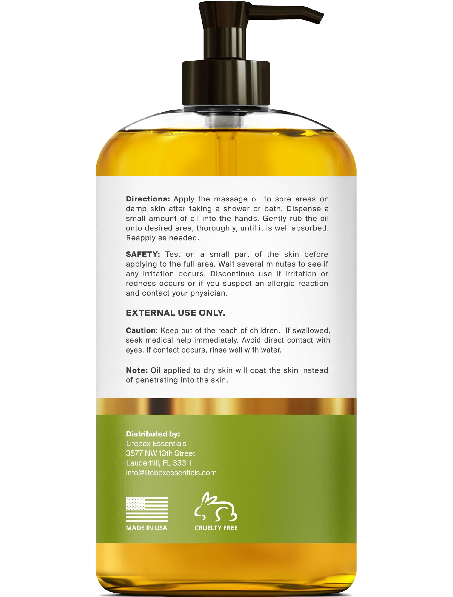Lifebox Essentials Arnica Massage Oil pump for easy application