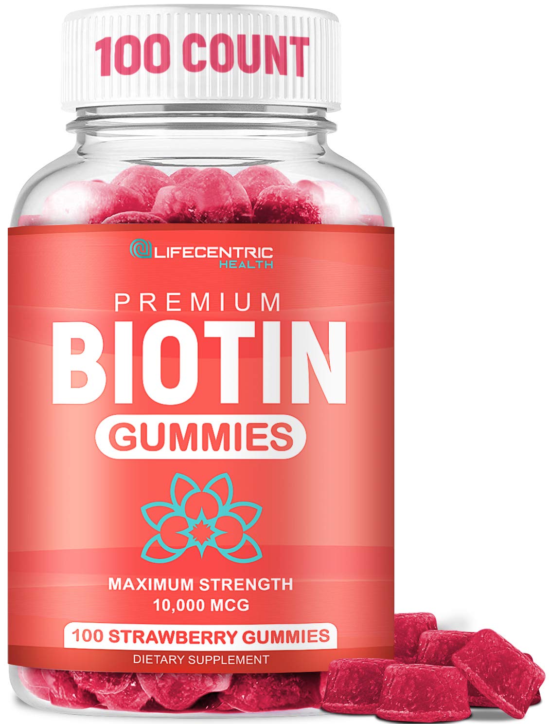 LifeCentric Health Biotin Gummies hair growth bottle supports daily hair health