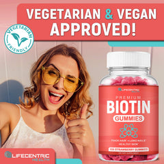 LifeCentric Health Biotin Gummies nails and skin benefits closeup
