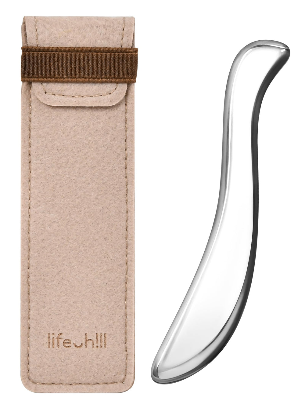 Lifechill Gua Sha tool front view with mirror finish for effortless glide during self-care.