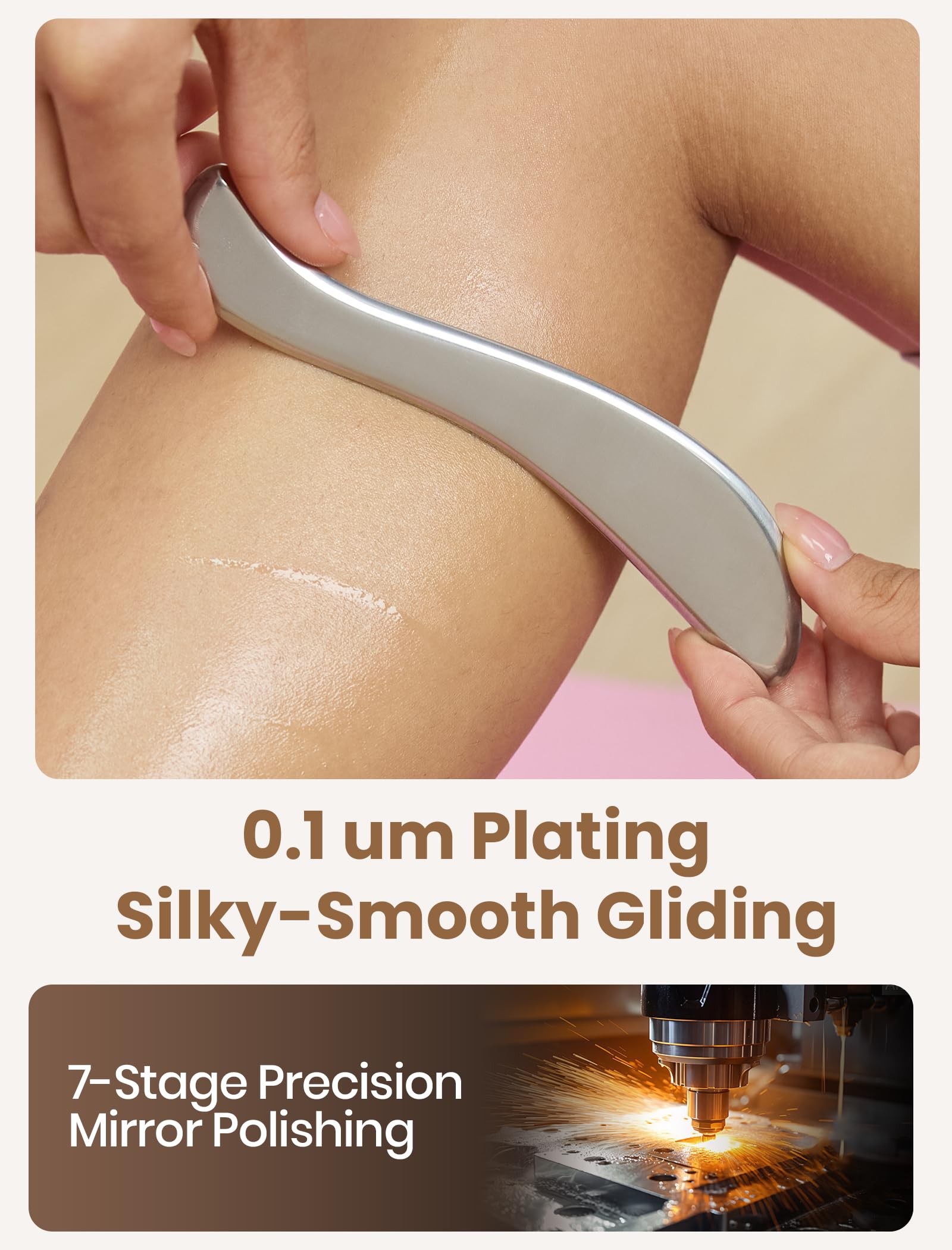 Lifechill Gua Sha tool neck-application fits contours for targeted relief.