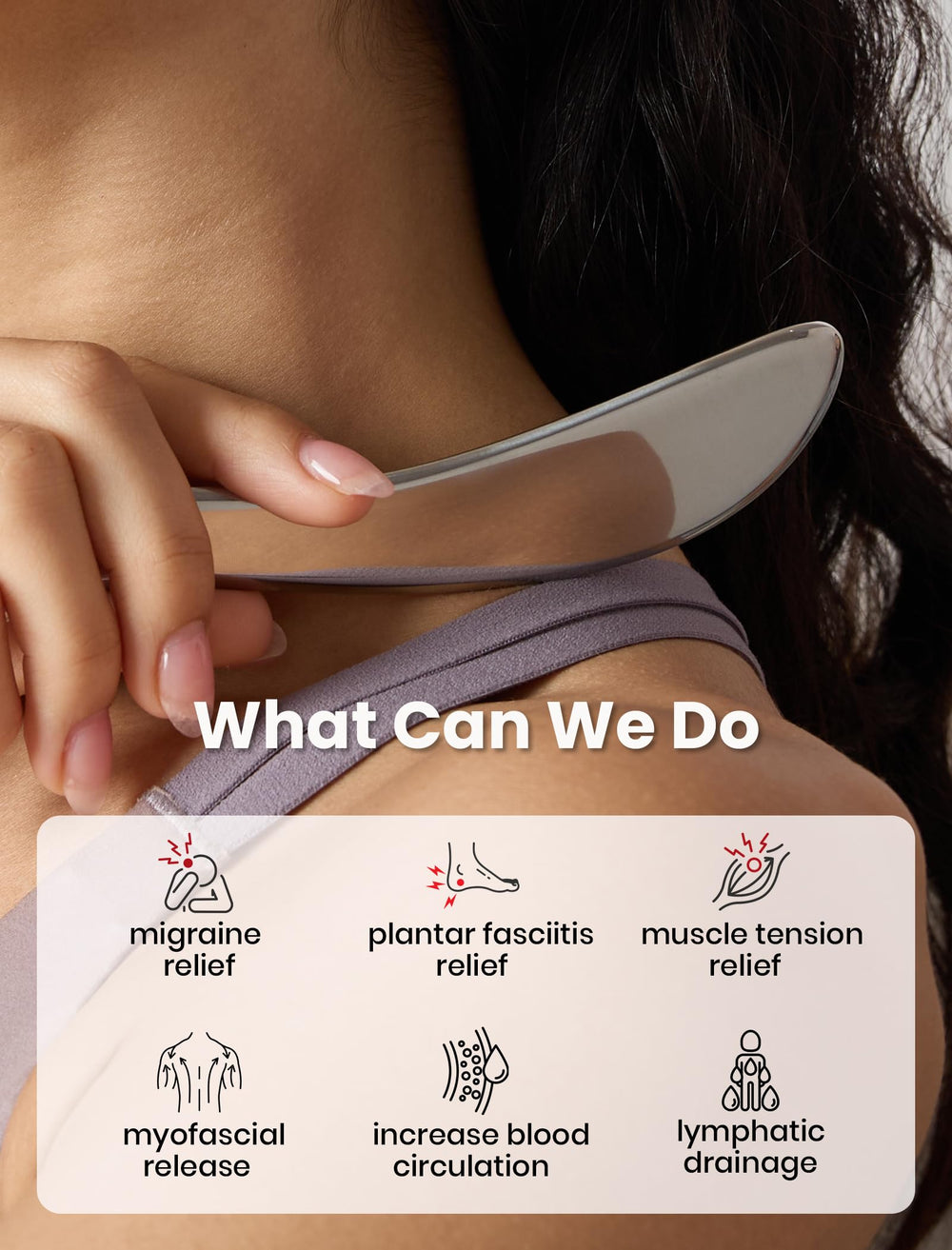 Lifechill Gua Sha tool side view showing ergonomic grip for precise knot targeting.