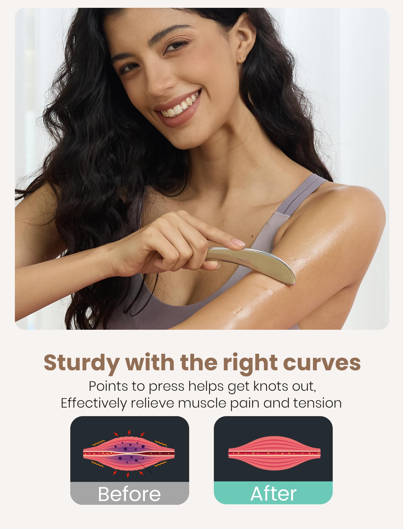 Lifechill Gua Sha tool with oil enabling smooth movement on skin.
