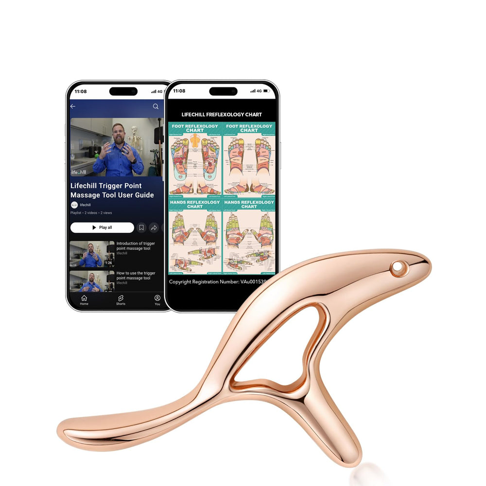 Lifechill Trigger Point Massage Tool with wing design for targeted tension relief.