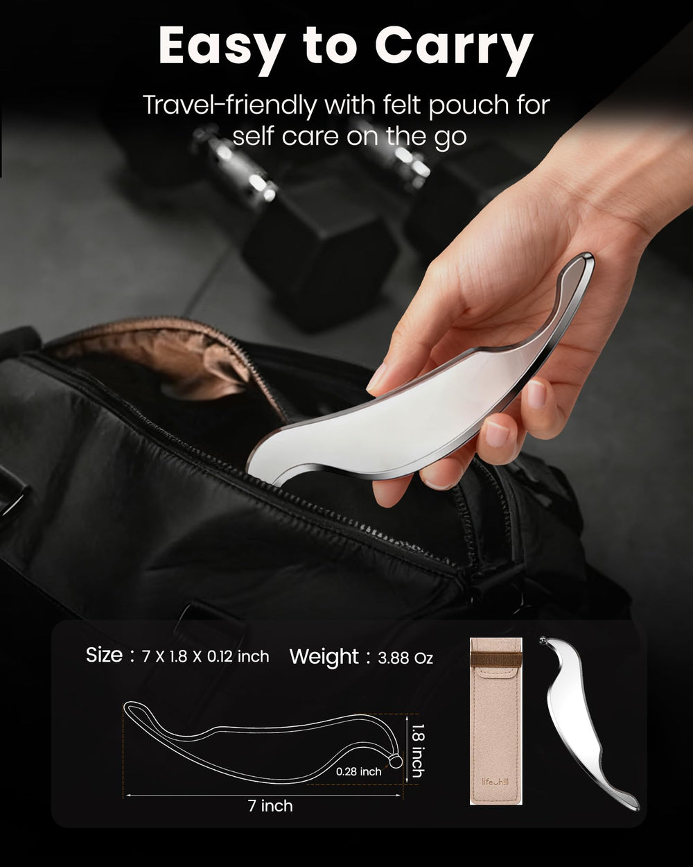 LifeChill velvet storage bag protects and organizes your gua sha kit.
