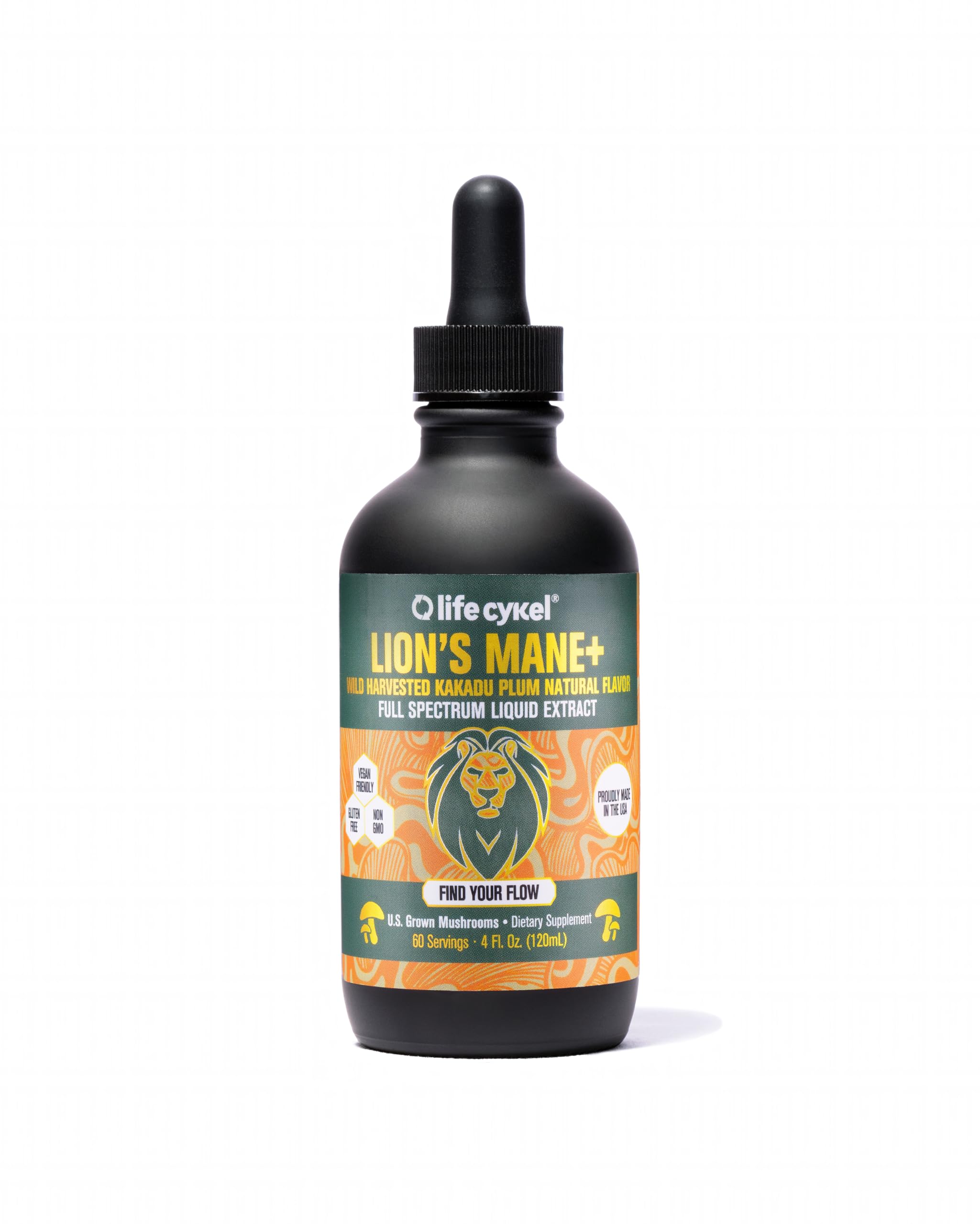 Life Cykel Lions Mane extract bottle shows cognitive support and mental clarity.