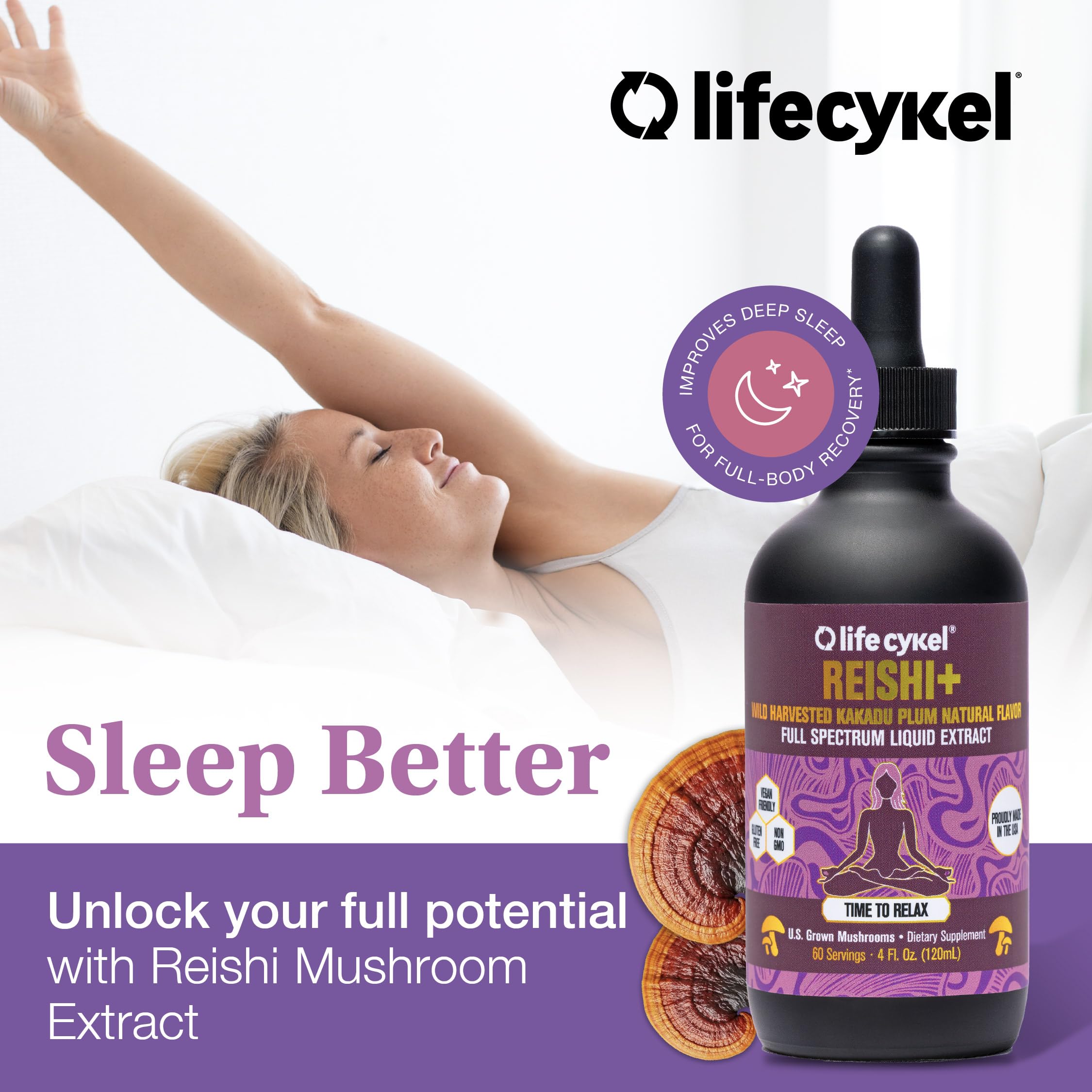 Life Cykel Reishi dropper pour illustrating easy daily tincture use.