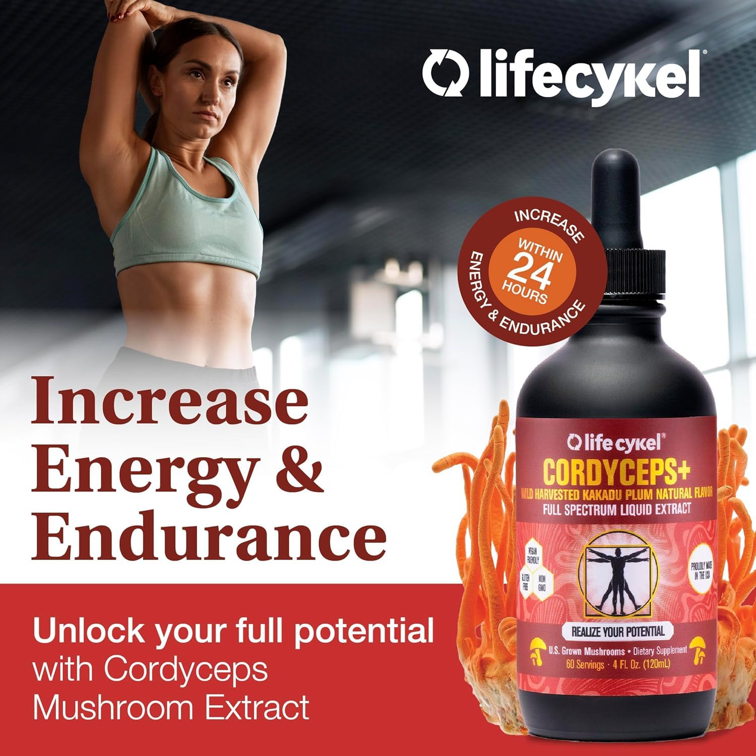 Life Cykel US-grown mushrooms used in premium liquid drops.
