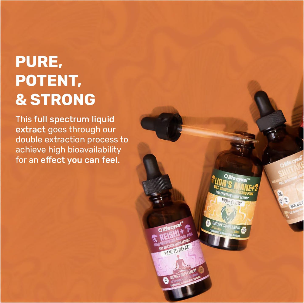 Life Cykel USA-made bottle signals trusted mushroom wellness.