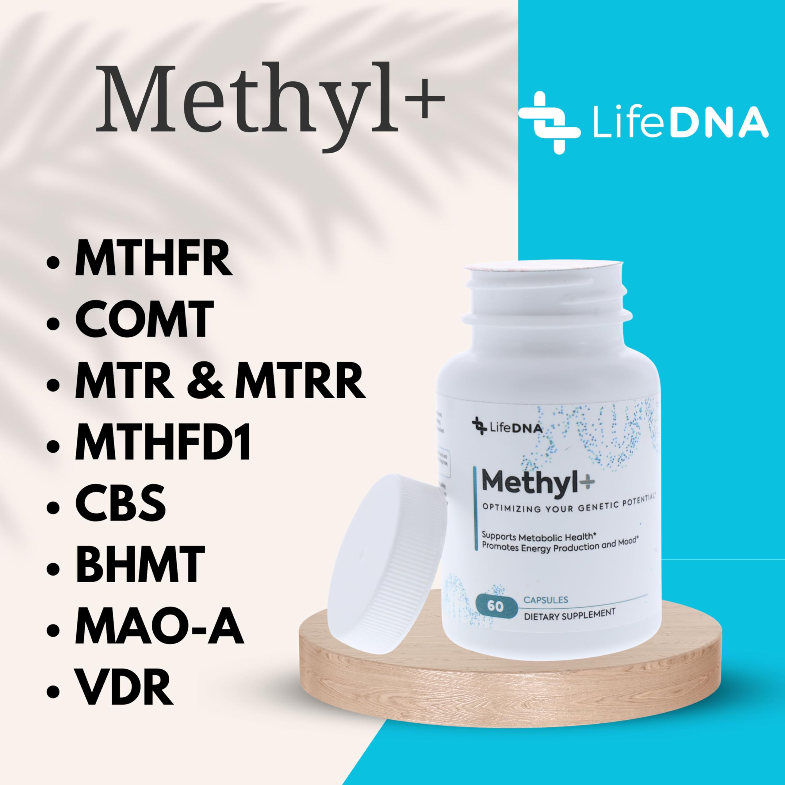 LIFEDNA Methyl + Methylfolate label detail emphasizing USA-made quality.