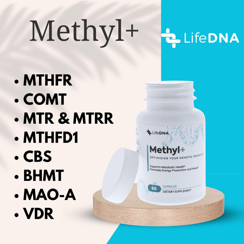 LIFEDNA Methyl + Methylfolate label detail emphasizing USA-made quality.