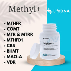 LIFEDNA Methyl + Methylfolate label detail emphasizing USA-made quality.