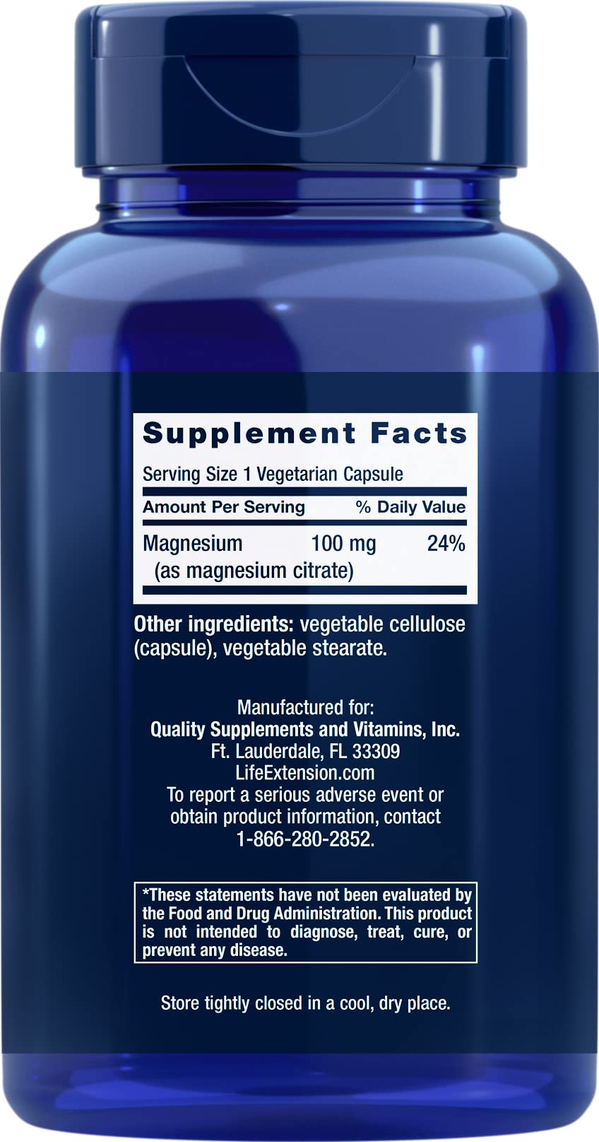 Life Extension Magnesium Citrate capsules close-up highlighting easy, daily magnesium intake