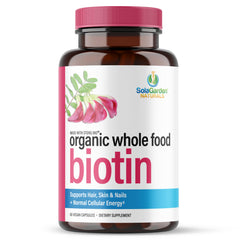 LifeGarden Naturals biotin bottle front highlighting organic plant-based biotin for hair and nails