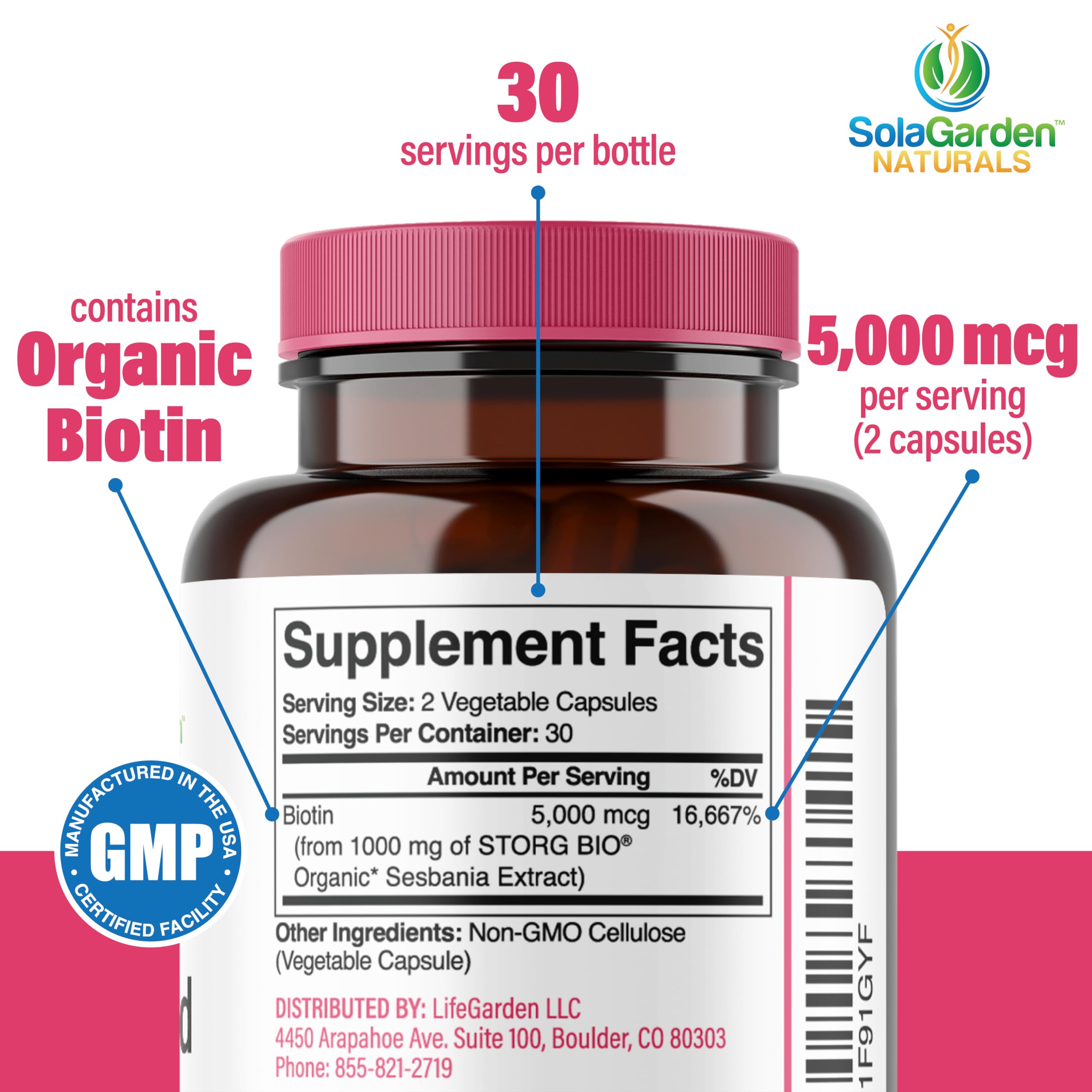 LifeGarden Naturals biotin capsules close-up showing veggie capsules