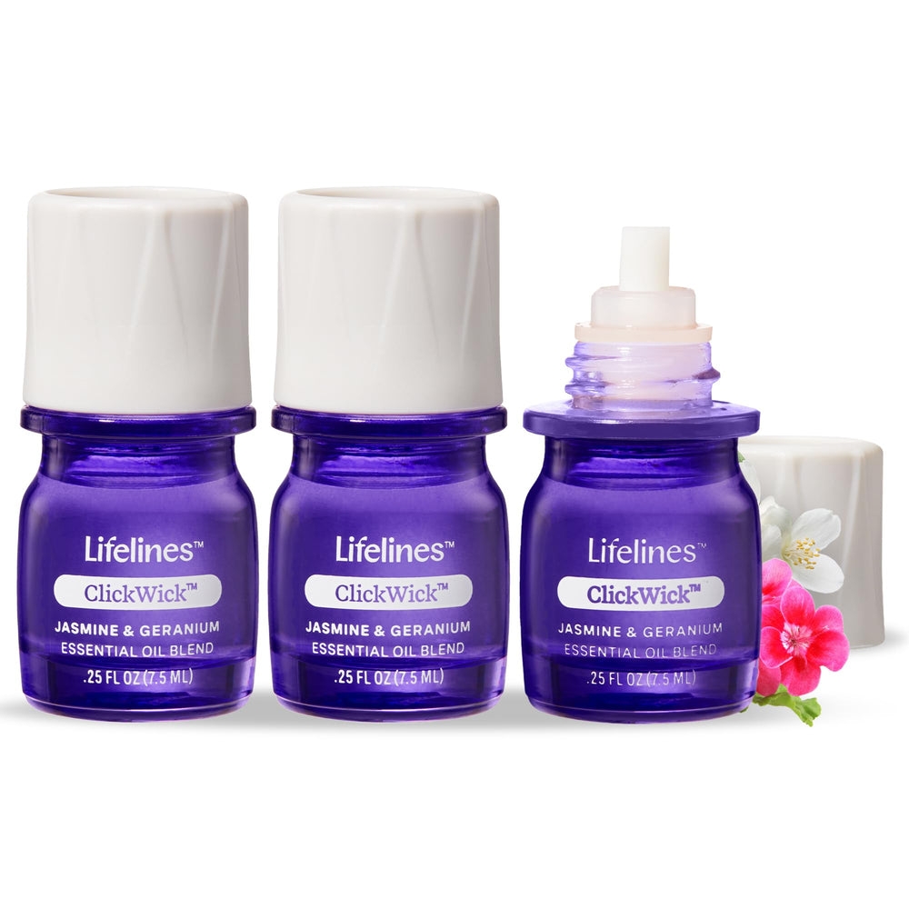 Lifelines ClickWick Bloom bottle insert shows easy diffuser compatibility for ambient aroma