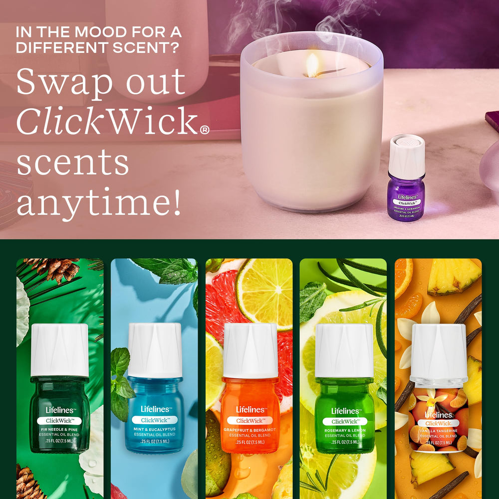 Lifelines ClickWick Bloom scent profile with lavender, bergamot and geranium notes