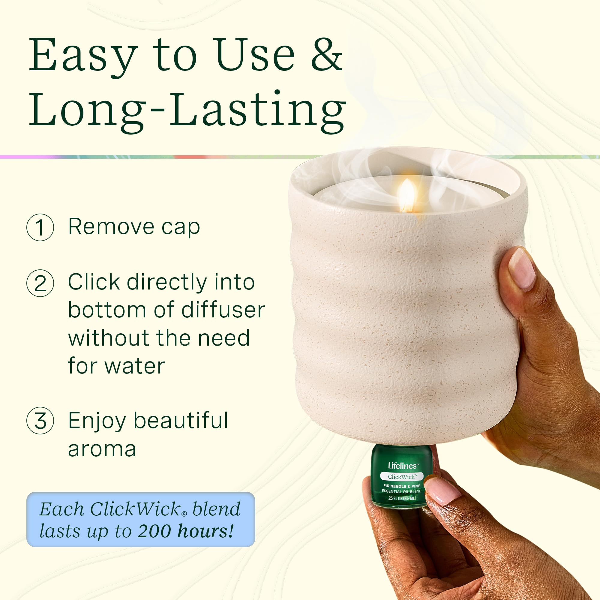 ClickWick bottle cap removal demonstrating mess-free setup for Lifelines diffusers.