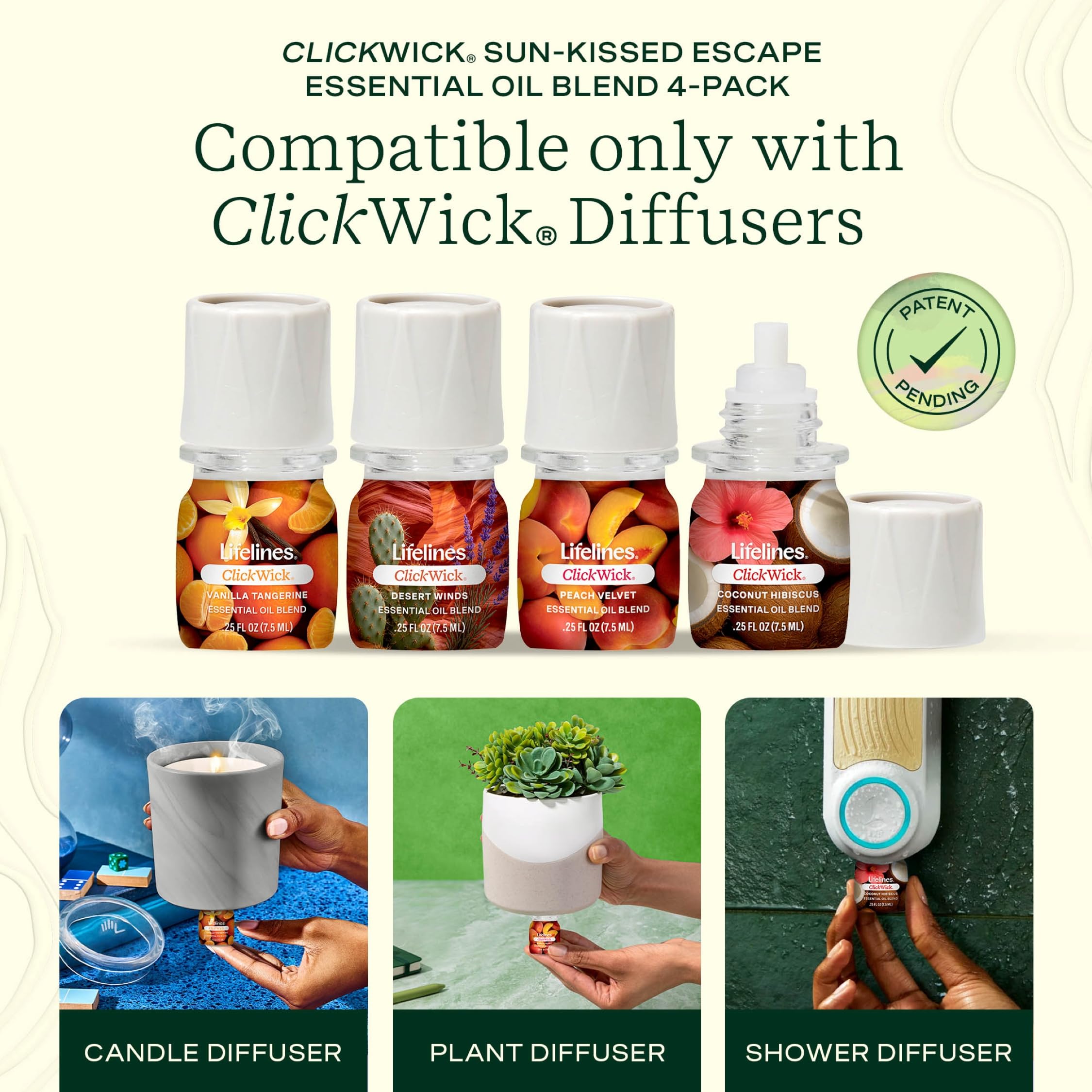 Lifelines ClickWick Peach Velvet bottle in diffuser for uplifting fragrance