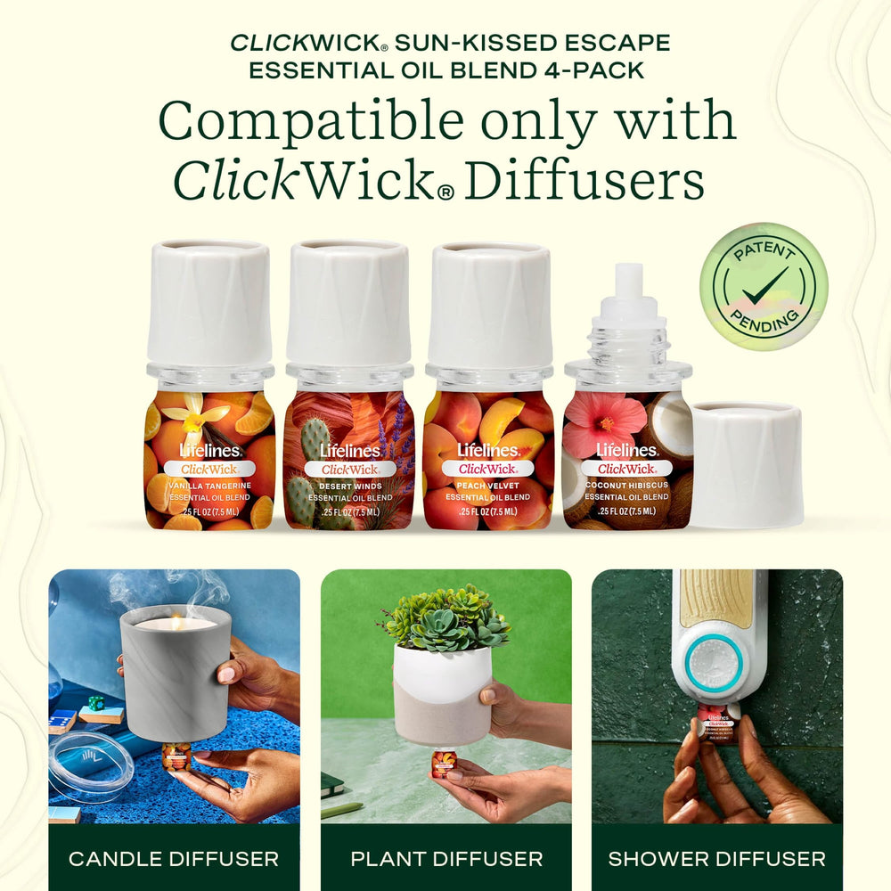 Lifelines ClickWick Peach Velvet bottle in diffuser for uplifting fragrance