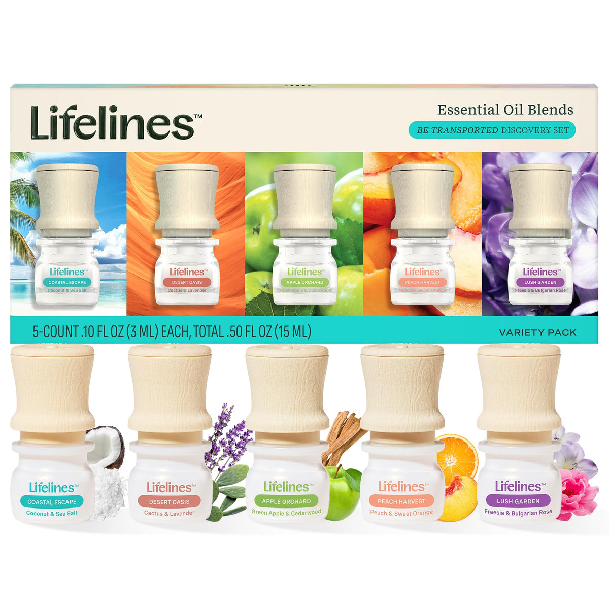 Lifelines Desert Oasis bottle for relaxing aromatherapy and calming ambiance.