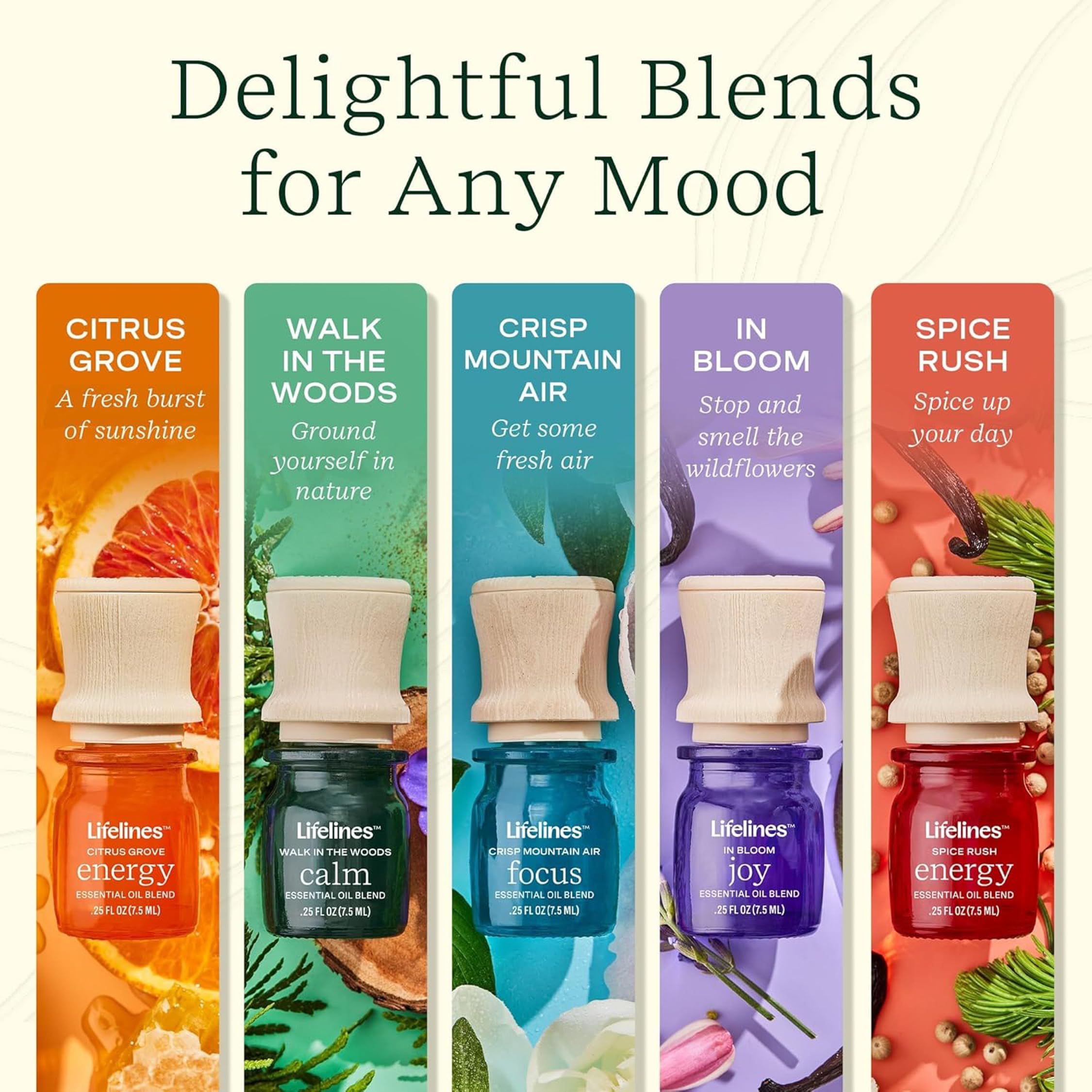 Lifelines In Bloom Calm bottle with precision pump promotes relaxing diffuser mood.