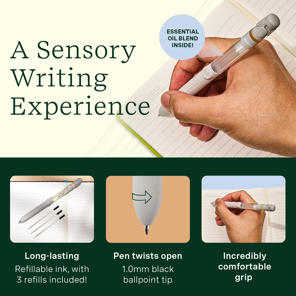 Cinnamon roll scent from Lifelines diffuser creates a comforting journaling atmosphere.