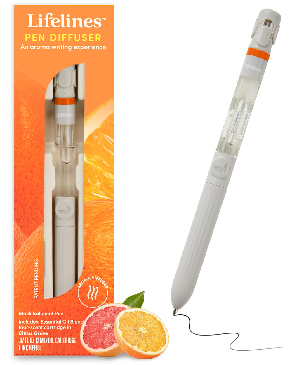 Lifelines Pen Diffuser Citrus Grove design enhances writing with a refreshing aroma.