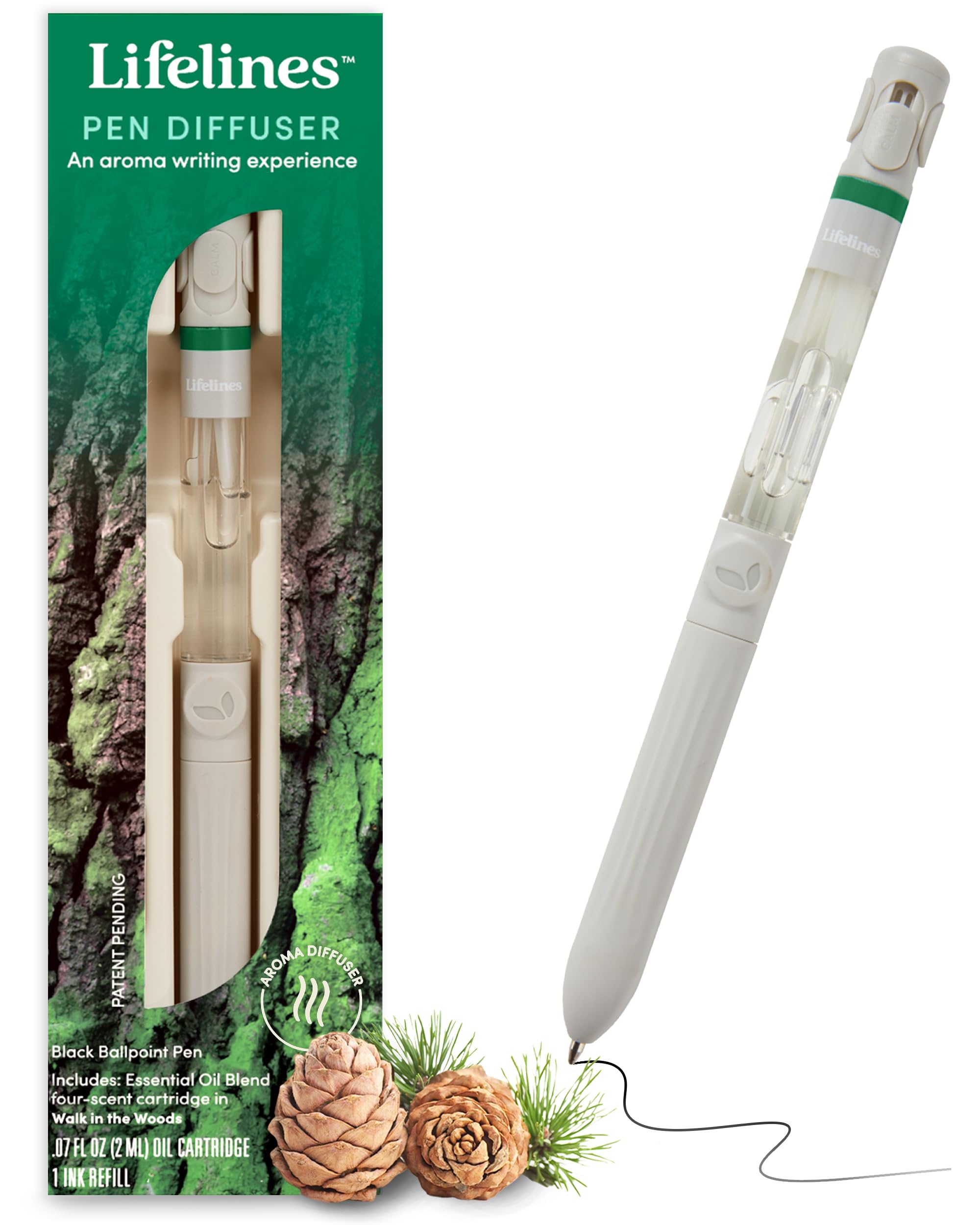 Lifelines Pen Diffuser Walk in the Woods bottle releasing forest scent to spark focus.