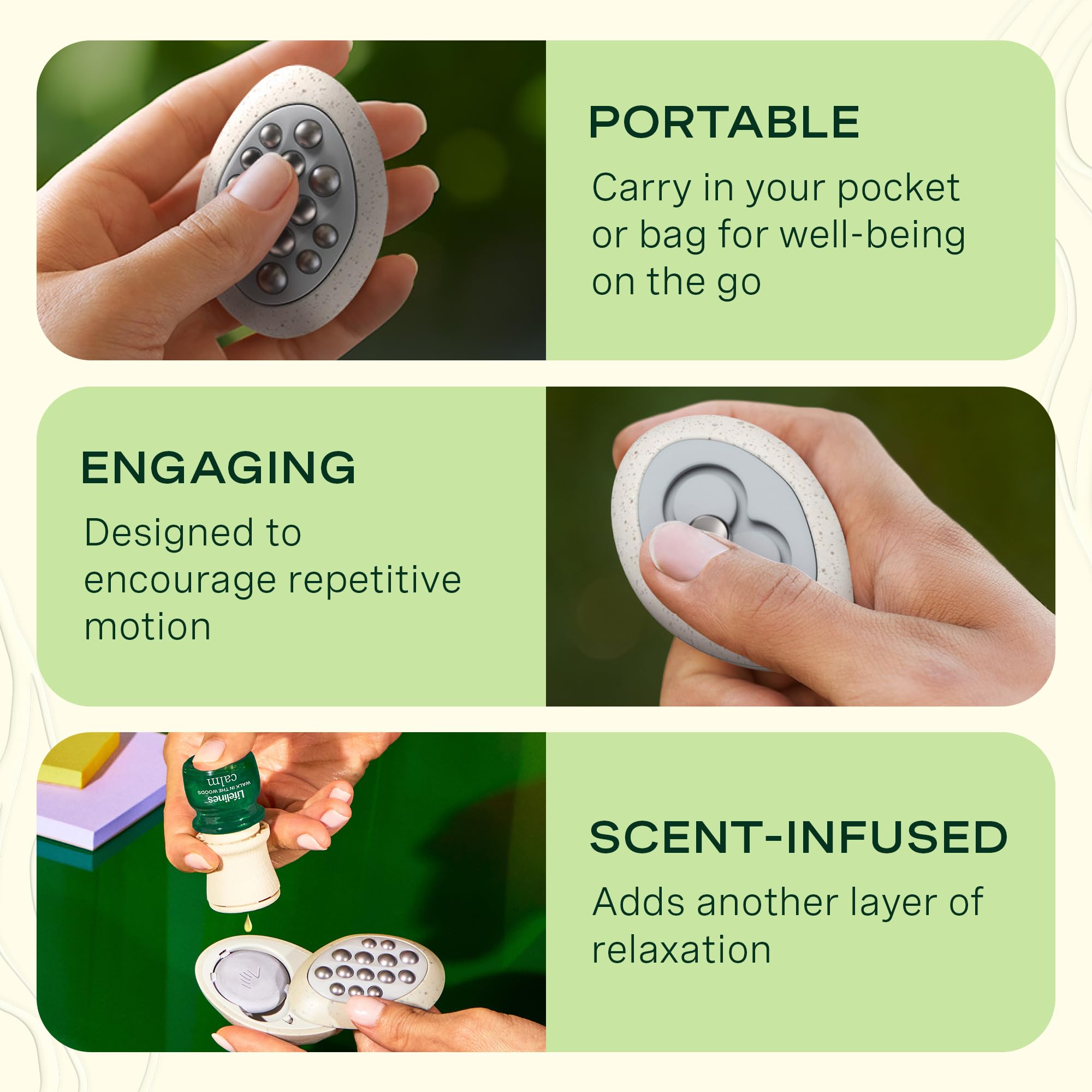 Lifelines portable fidget stones fit in a pocket for quick focus.