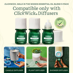 Walk in the Woods ClickWick 3-pack in diffuser display showing easy compatibility.
