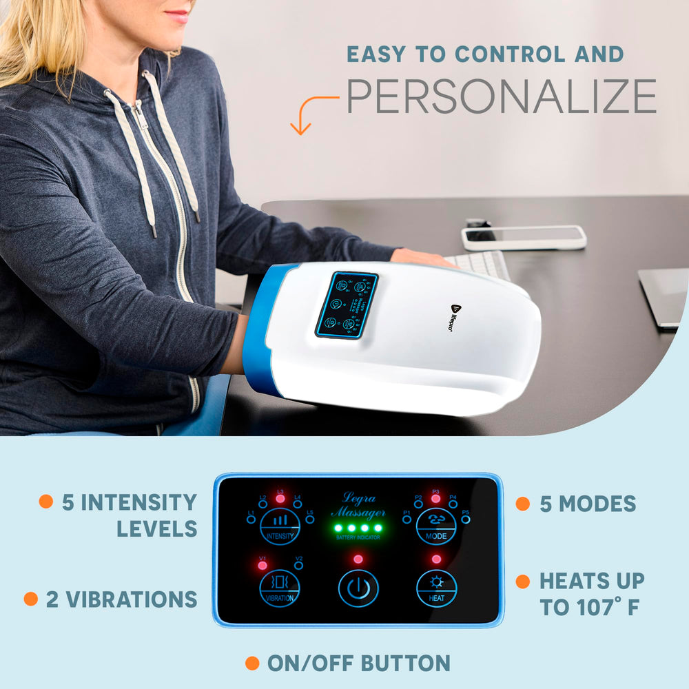 LifePro Legra massager worn on hand during a relaxing session