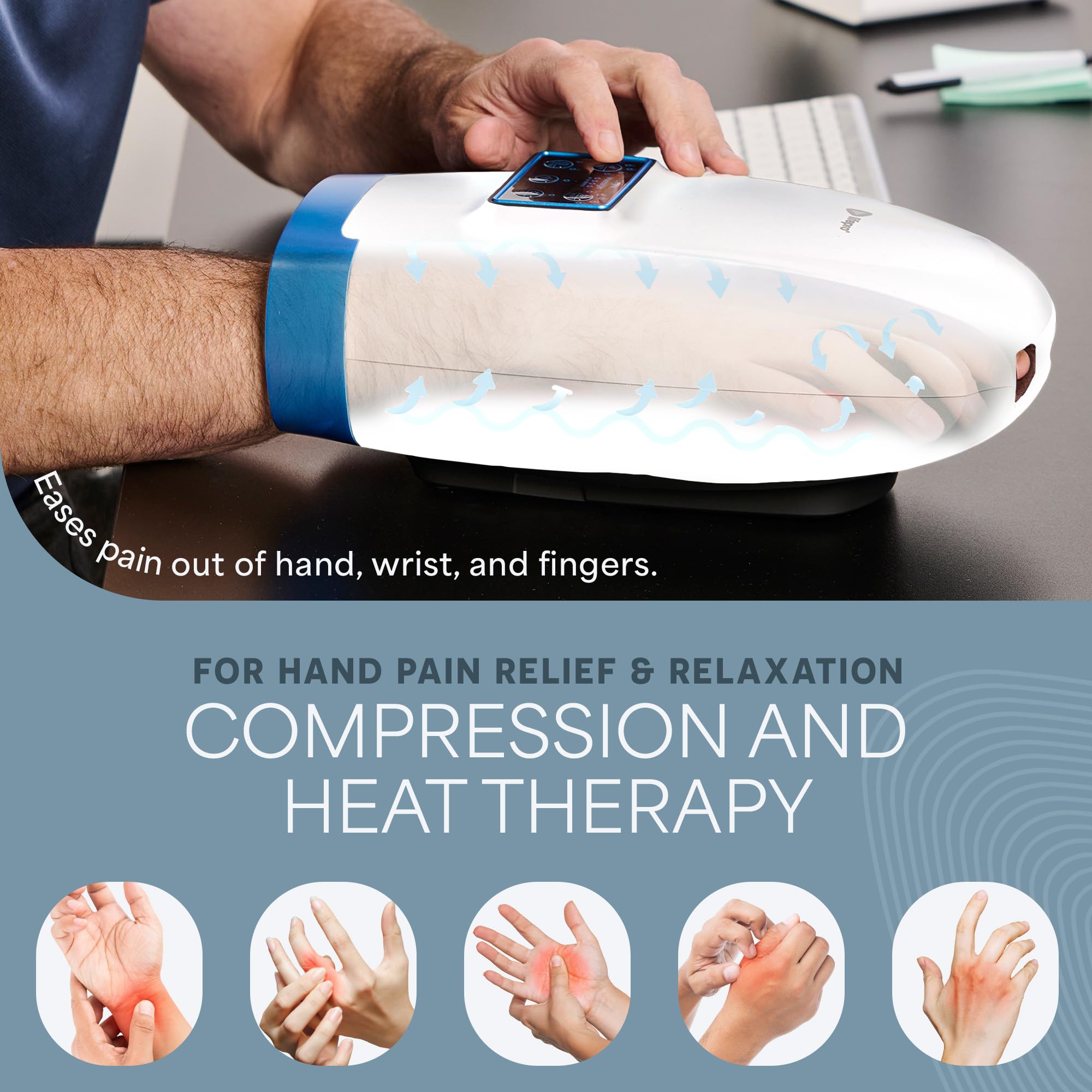 LifePro Legra in-use demonstrating pressure point therapy for tired hands