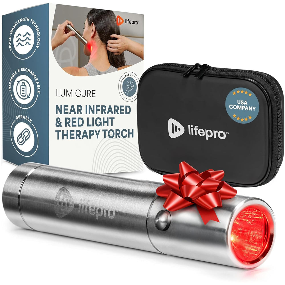 LifePro LumiCure lamp close-up showing three wavelengths for targeted relief at home.