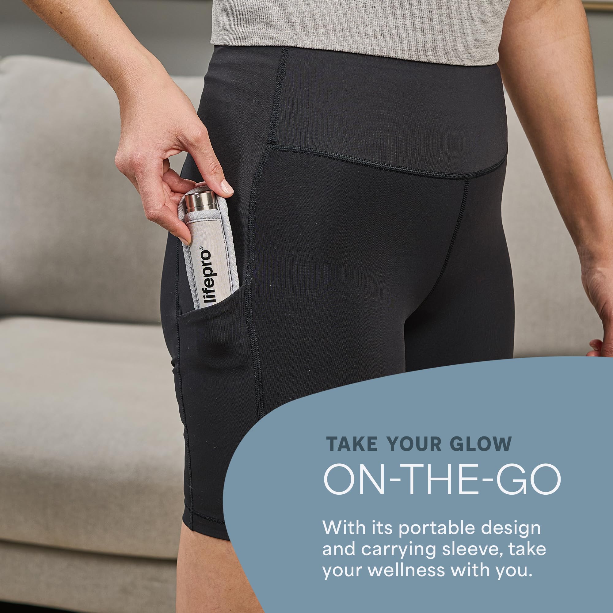 LifePro LumiCure portable case with wrist strap enables easy on-the-go therapy.