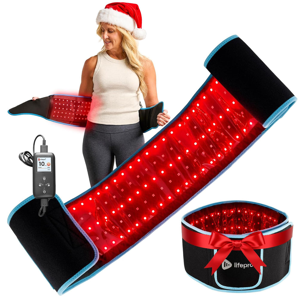 LifePro red light therapy belt on back for targeted comfort and relaxation.
