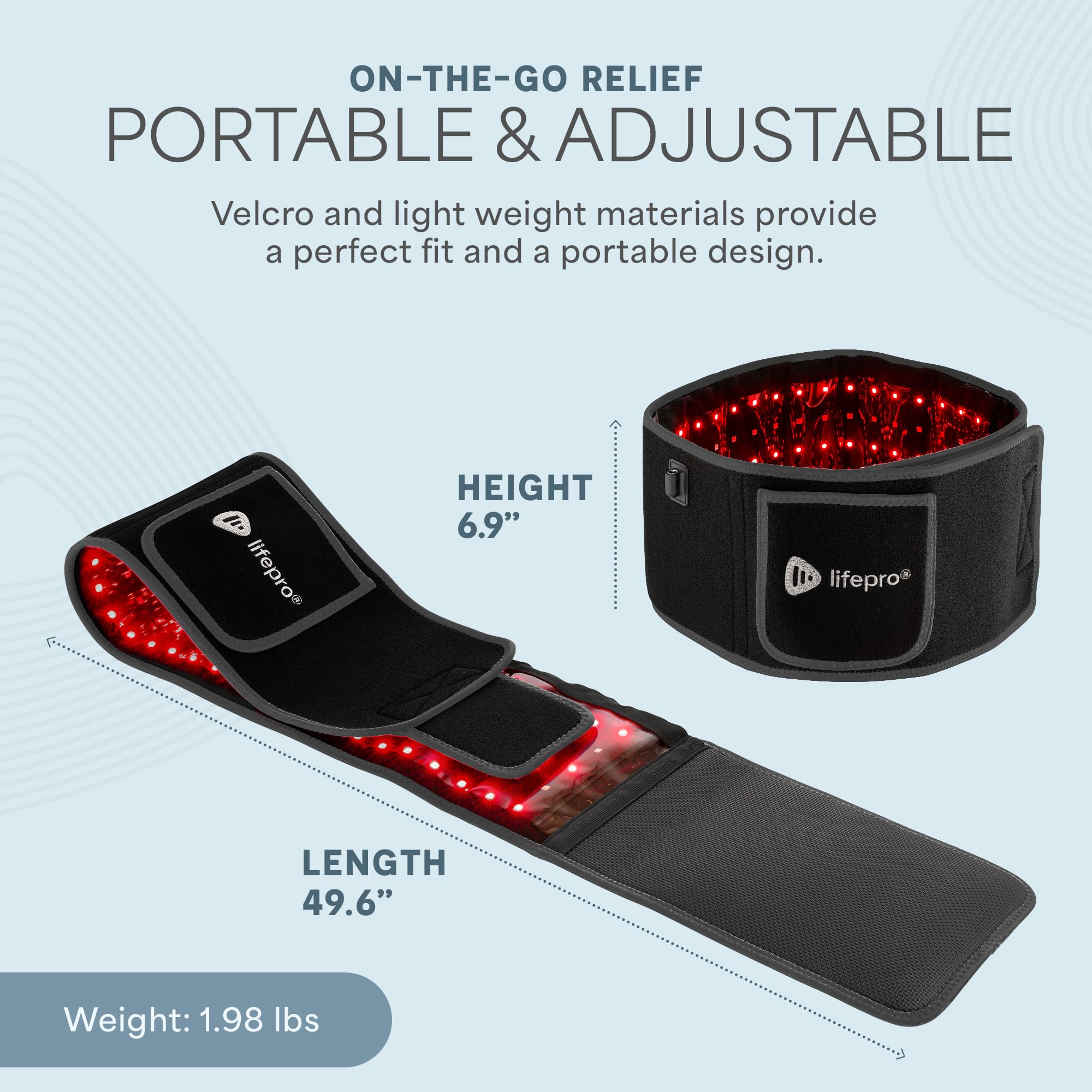 LifePro belt is portable for therapy at home, work, or travel