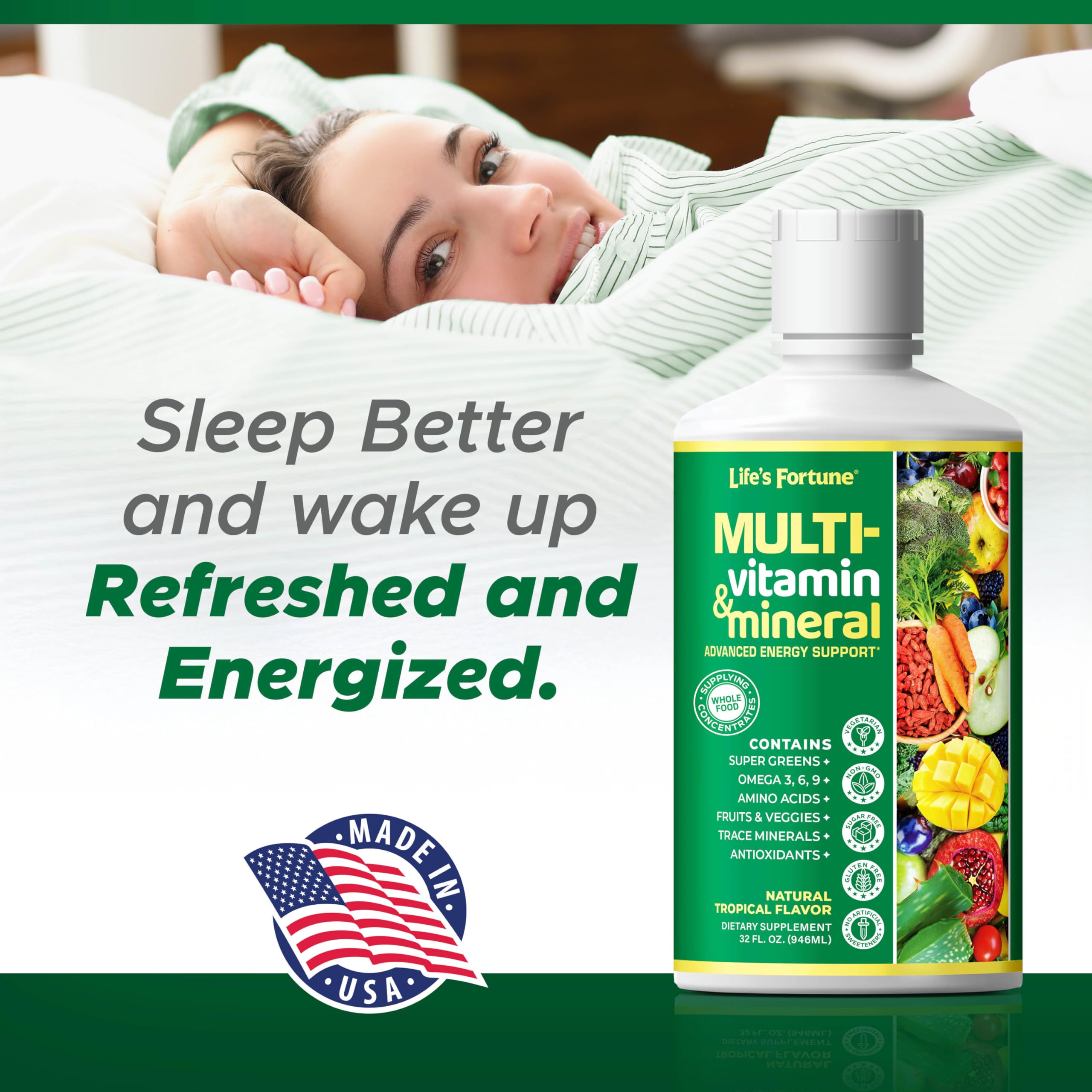 Life's Fortune liquid multivitamin ingredients closeup highlights essential nutrients