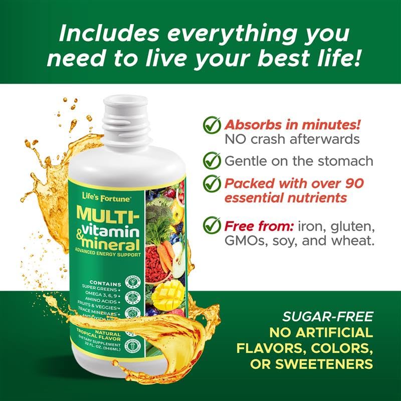 Life's Fortune label closeup highlights vitamin mix and amino acids for energy support