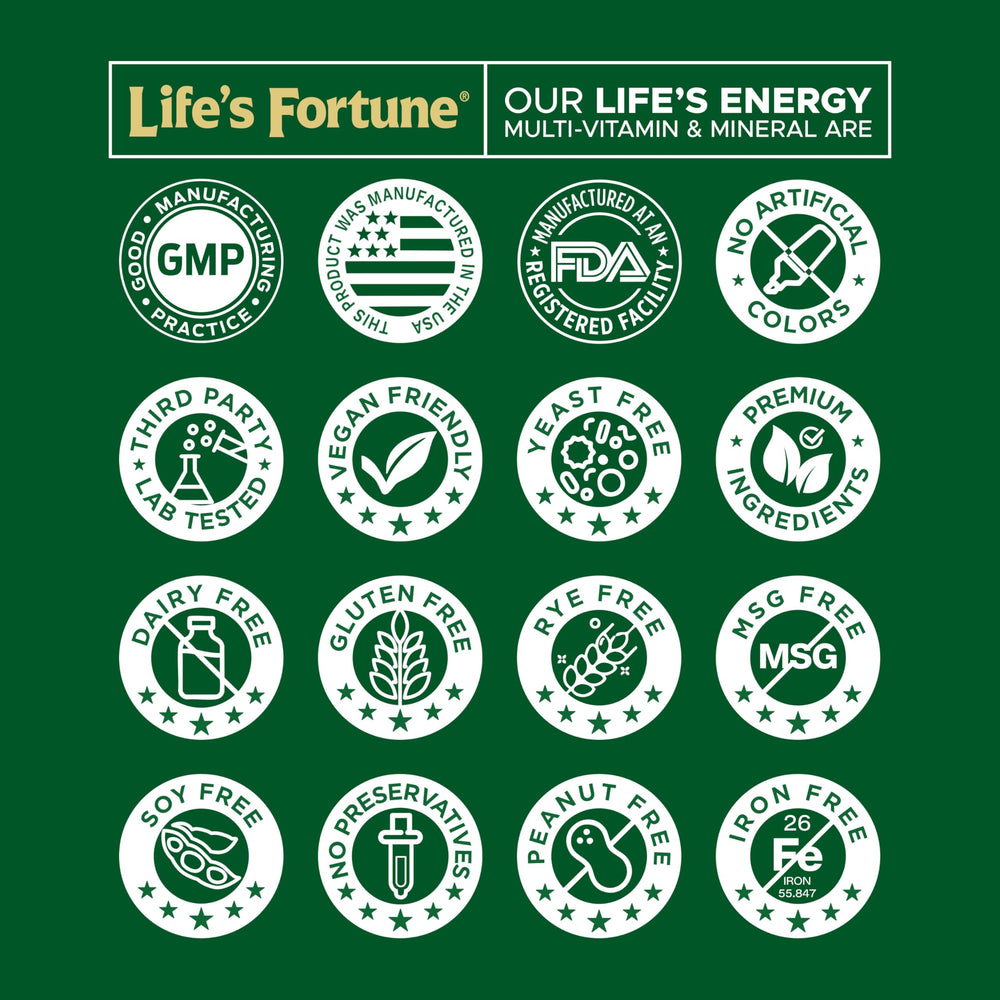 Life's Fortune Made in USA facility seal reinforces quality and GMP standards.