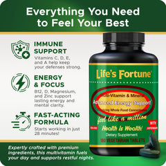 Close-up of Life's Fortune tablets shows a vegetarian multivitamin for daily nourishment.