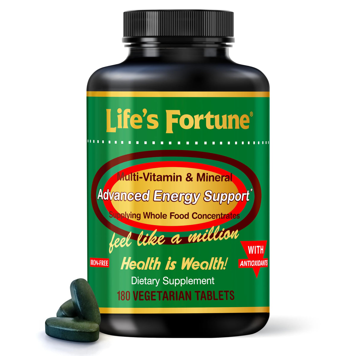 Life's Fortune Whole Food Multivitamin bottle front for daily energy support.