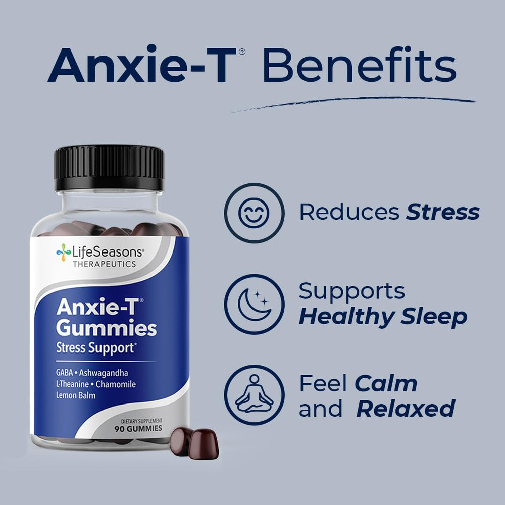 LifeSeasons Anxie-T ingredients label close-up highlighting natural adaptogens for calm