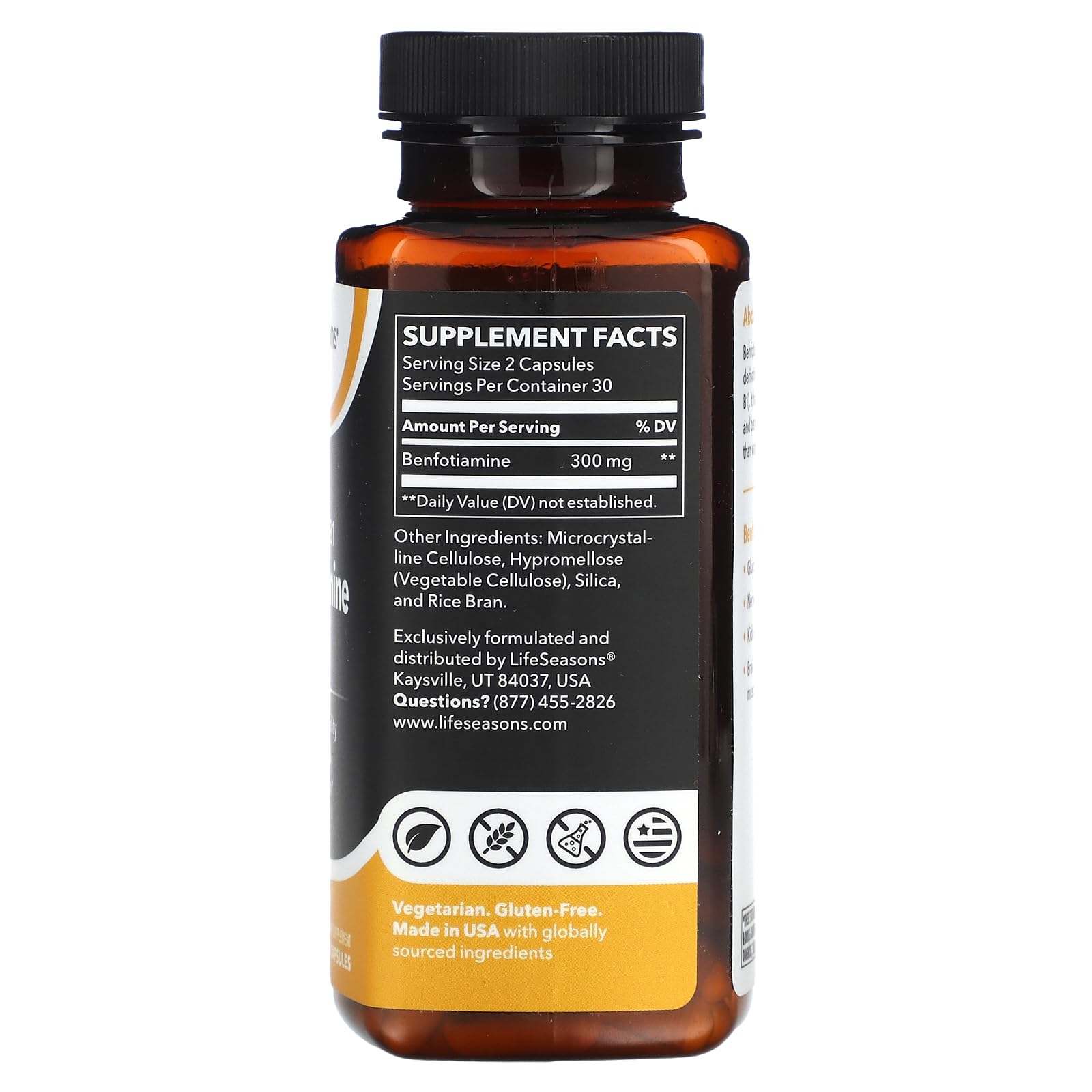 LifeSeasons Benfotiamine capsules close-up highlighting high-absorption B1 potential for nerve and cognitive support