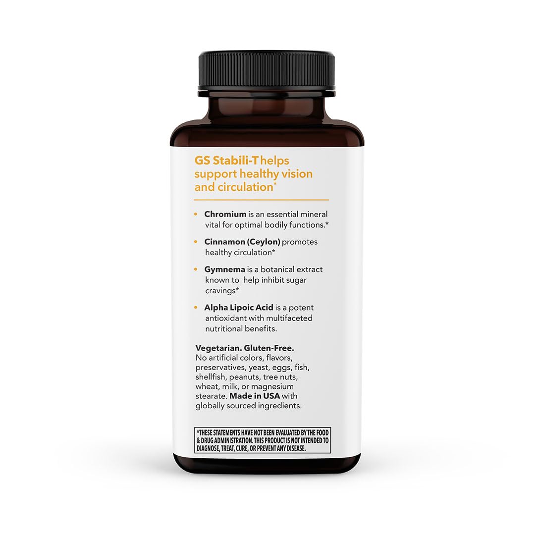 LifeSeasons GS Stabili-T information card reflects a science-backed blend for cellular metabolism.