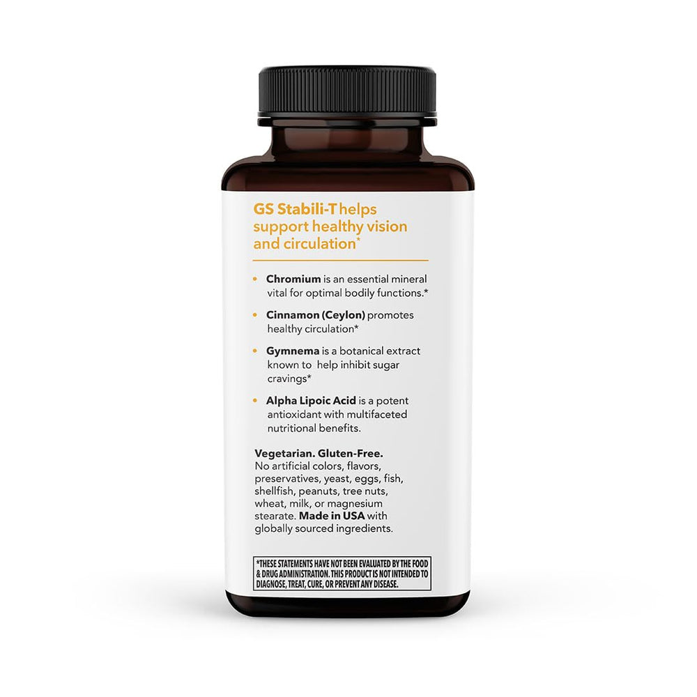 LifeSeasons GS Stabili-T information card reflects a science-backed blend for cellular metabolism.